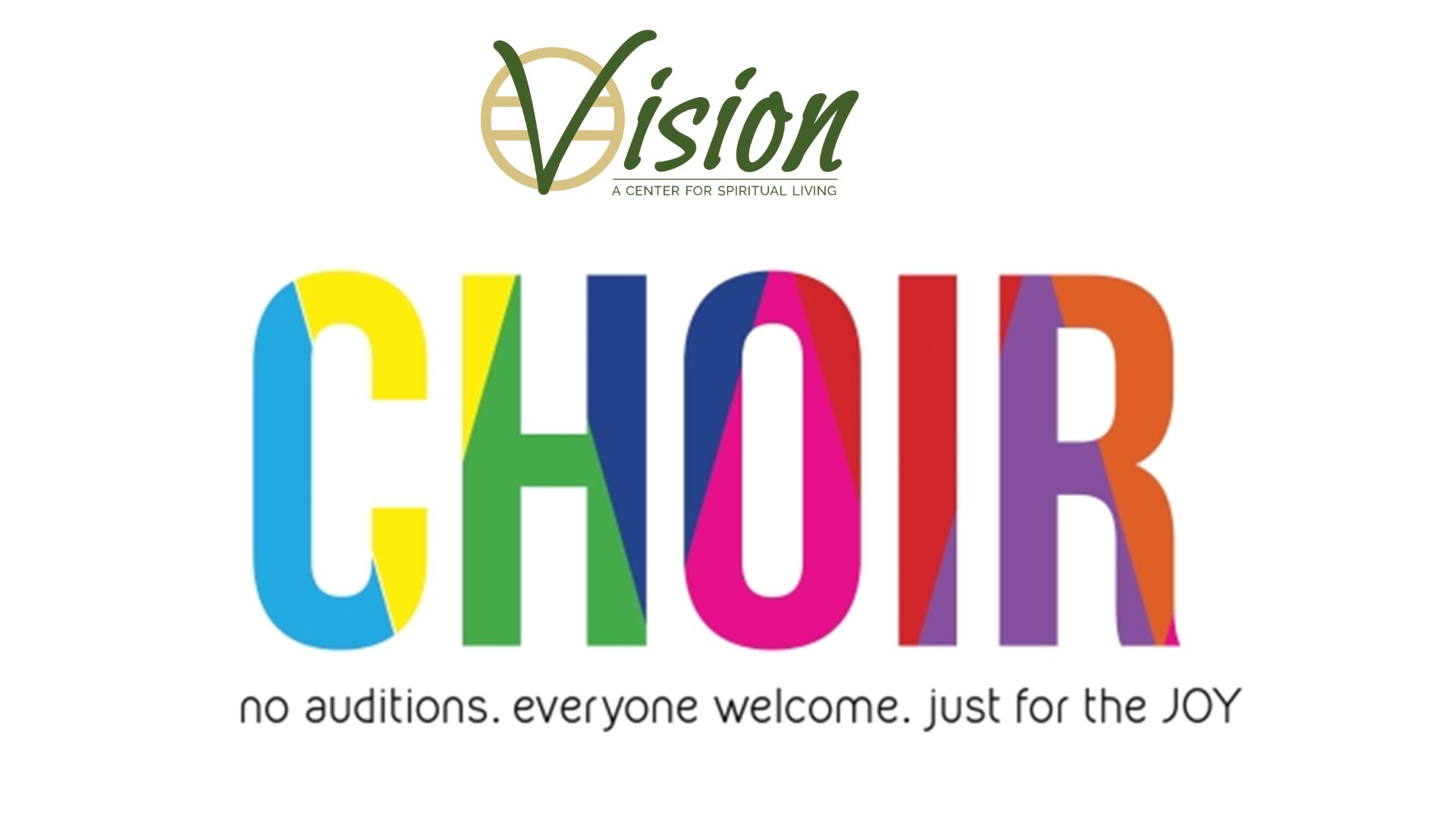 Colorful choir invitation with no auditions, open to all for joy.