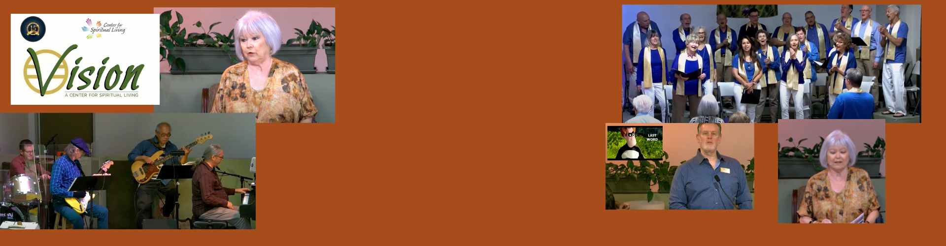 Collage showing musical and speaking events at Vision Center for Spiritual Living.