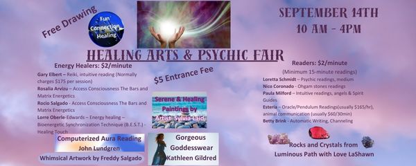 Healing Arts & Psychic Fair event flyer with details and artwork.