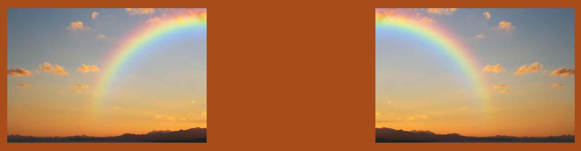 A vibrant rainbow arches over a mountain range at sunset. A vibrant rainbow arches over a mountain range at sunset.