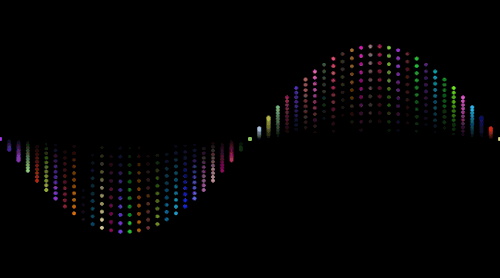 Colorful dots form a flowing wave pattern on a black background. Colorful dots form a flowing wave pattern on a black background.